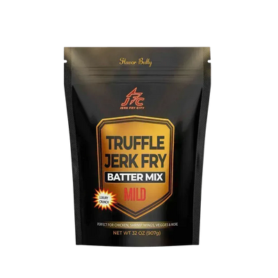 Truffle Jerk Fry Batter Mix packaging 32 oz pack - Jerk Fry City