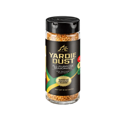 Yardie Dust all-purpose seasoning American Jamaican Universal 8 oz jar on a transparent background - Jerk Fry City